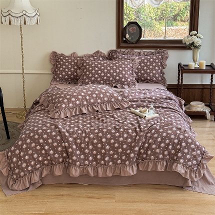 91家纺网 家纺一手货源 找家纺 (总）2025新款有氧双层纱法式花边夏被夏被四件套夏凉被子