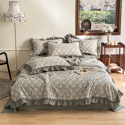 91家纺网 家纺一手货源 找家纺 (总）2025新款有氧双层纱法式花边夏被夏被四件套夏凉被子