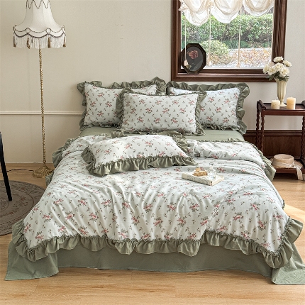 91家纺网 家纺一手货源 找家纺 (总）2025新款有氧双层纱法式花边夏被夏被四件套夏凉被子