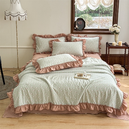 91家纺网 家纺一手货源 找家纺 (总）2025新款有氧双层纱法式花边夏被夏被四件套夏凉被子