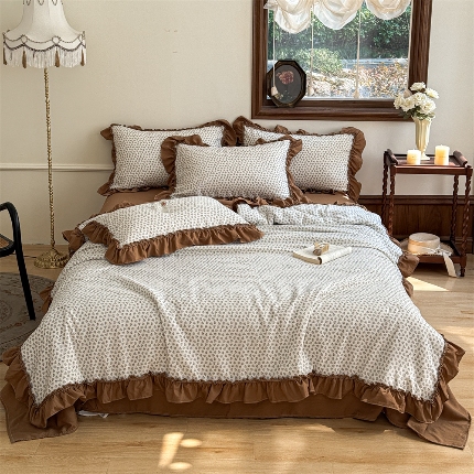 91家纺网 家纺一手货源 找家纺 (总）2025新款有氧双层纱法式花边夏被夏被四件套夏凉被子