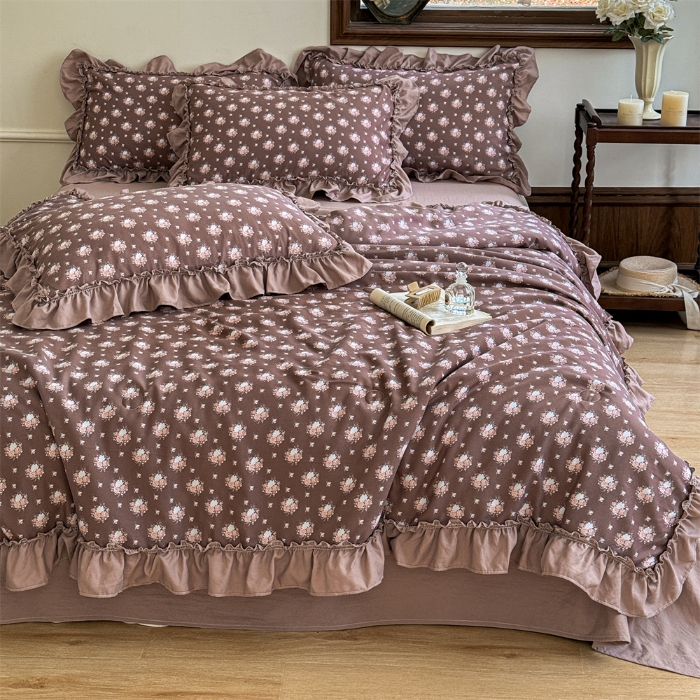 91家纺网 家纺一手货源 找家纺 (总）2025新款有氧双层纱法式花边夏被夏被四件套夏凉被子