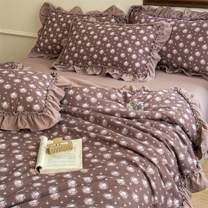 91家纺网 家纺一手货源 找家纺 (总）2025新款有氧双层纱法式花边夏被夏被四件套夏凉被子
