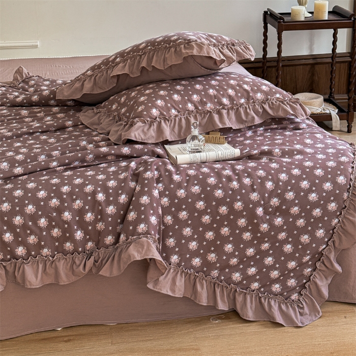 91家纺网 家纺一手货源 找家纺 (总）2025新款有氧双层纱法式花边夏被夏被四件套夏凉被子