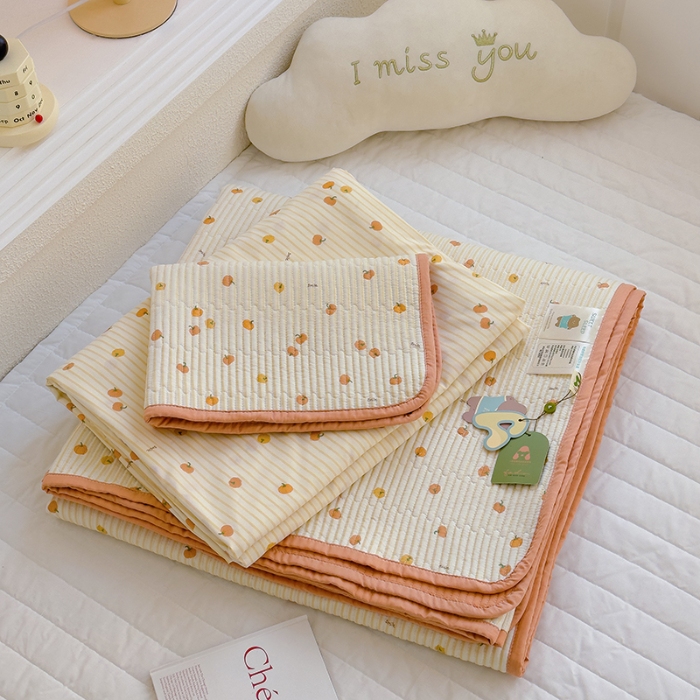 91家纺网 家纺一手货源 找家纺 赫梵茜 2025新款有氧针织双层纱单床盖床盖三件套床盖四件套 小南瓜