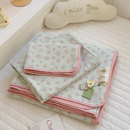 赫梵茜 2025新款有氧针织双层纱单床盖床盖三件套床盖四件套 南絮