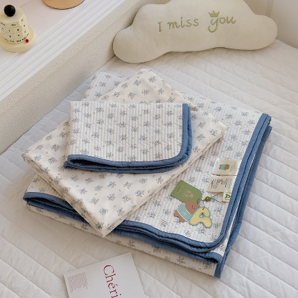 赫梵茜 2025新款有氧针织双层纱单床盖床盖三件套床盖四件套 沐兰花开