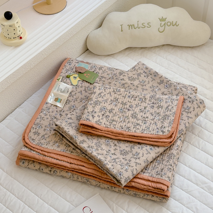 91家纺网 家纺一手货源 找家纺 赫梵茜 2025新款有氧针织双层纱单床盖床盖三件套床盖四件套 美式