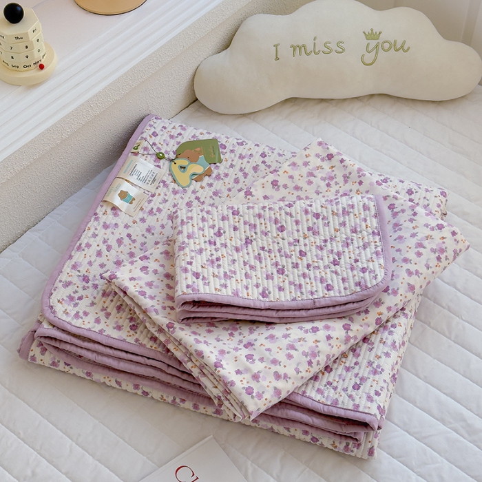 91家纺网 家纺一手货源 找家纺 赫梵茜 2025新款有氧针织双层纱单床盖床盖三件套床盖四件套 花语-紫