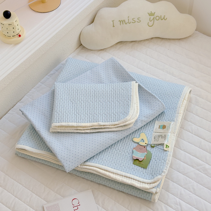 91家纺网 家纺一手货源 找家纺 赫梵茜 2025新款有氧针织双层纱单床盖床盖三件套床盖四件套 方糖-兰