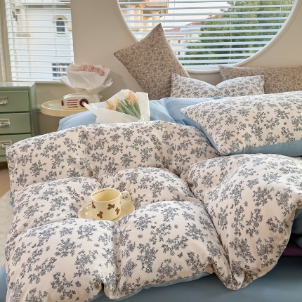 91家纺网 家纺一手货源 找家纺 （总）2025春夏款针织棉双层纱印花被套 被套三件套