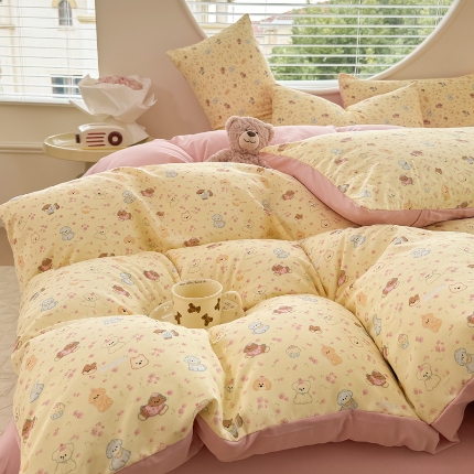 91家纺网 家纺一手货源 找家纺 （总）2025春夏款针织棉双层纱印花被套 被套三件套