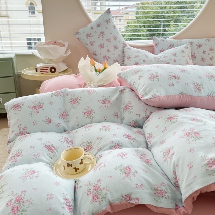 91家纺网 家纺一手货源 找家纺 （总）2025春夏款针织棉双层纱印花被套 被套三件套