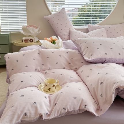 91家纺网 家纺一手货源 找家纺 （总）2025春夏款针织棉双层纱印花被套 被套三件套