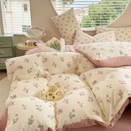 91家纺网 家纺一手货源 找家纺 （总）2025春夏款针织棉双层纱印花被套 被套三件套