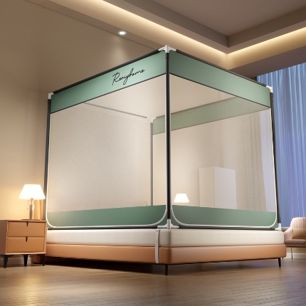 91家纺网 家纺一手货源 找家纺 飞轮海蚊帐 新款方顶防摔坐床蚊帐-Z-62 白绿