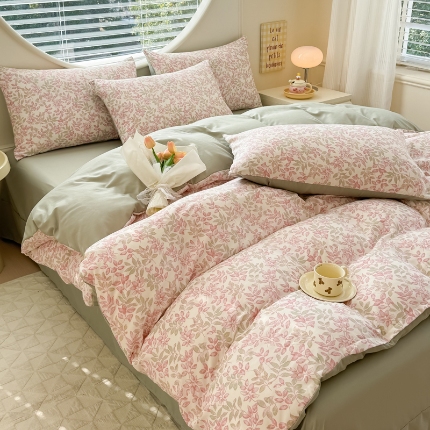 91家纺网 家纺一手货源 找家纺 （总）2025新款针织棉双层纱印花四件套 单被套