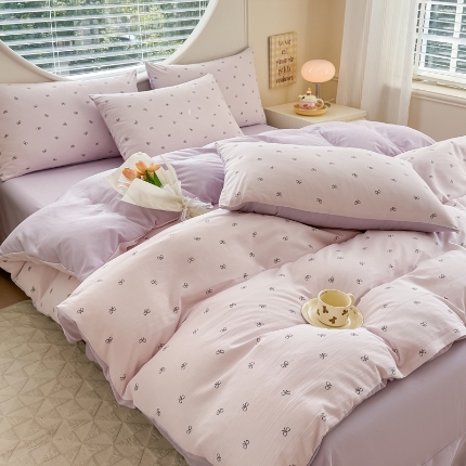 91家纺网 家纺一手货源 找家纺 （总）2025新款针织棉双层纱印花四件套 单被套