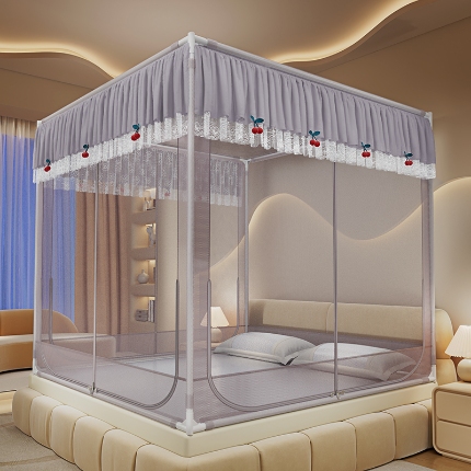 91家纺网 家纺一手货源 找家纺 （总）2025新款花边蚊帐儿童防摔三开门高雅加粗支架蒙古包婴儿防止掉床床笠回底