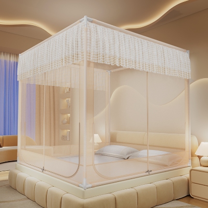 91家纺网 家纺一手货源 找家纺 （总）2025新款花边蚊帐儿童防摔三开门高雅加粗支架蒙古包婴儿防止掉床床笠回底