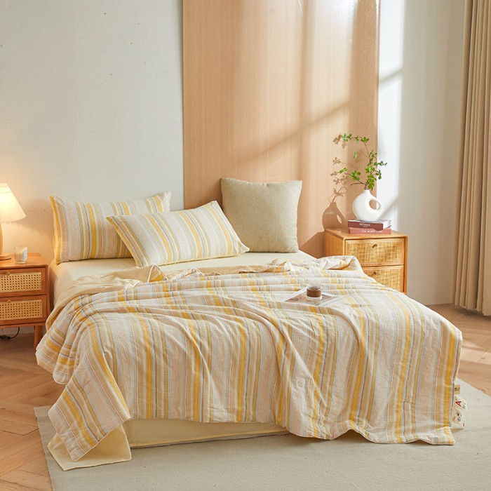 91家纺网 家纺一手货源 找家纺 （总）金喜2025 新款全棉夏被四件套色织水洗棉夏被夏凉被春秋被冬被四件套-羽丝棉被四件套系列