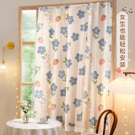 91家纺网 家纺一手货源 找家纺 （总）免打孔魔术贴遮光窗帘粘贴宿舍飘窗透光不透人租房纱帘布成品批发