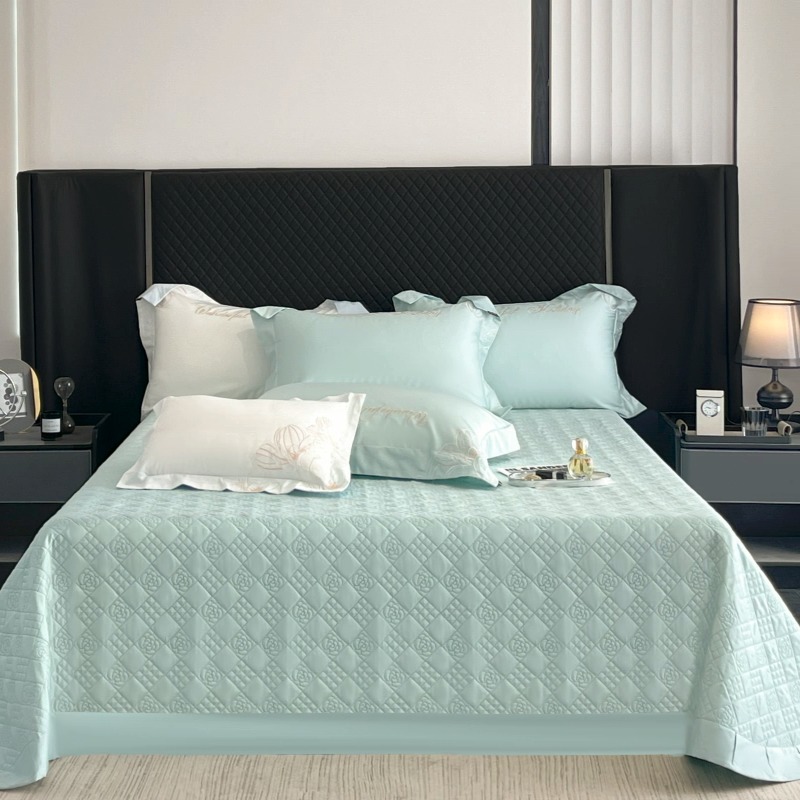 91家纺网 家纺一手货源 找家纺 2025新款A类100支长绒棉夹棉床盖三件套全棉纯棉加厚绗绣床单四季款床上用品 茶绿