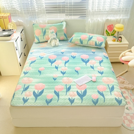 91家纺网 家纺一手货源 找家纺 （总）欧邦 2025新款乳胶凉席三件套可配同款凉感丝夏被四件套