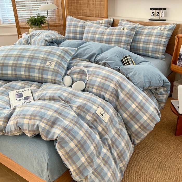 91家纺网 家纺一手货源 找家纺 （总）2025款色织全棉四件套ins简约学生宿舍三件套床品套件