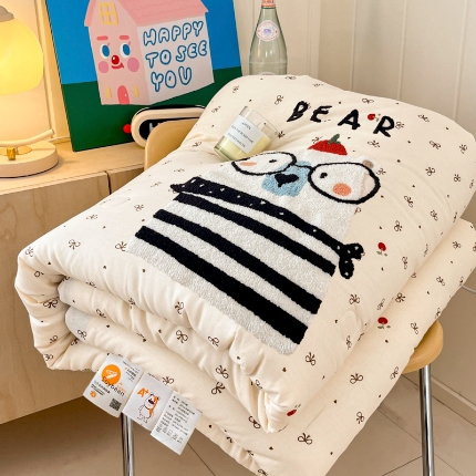 宇航家纺 2025新款全棉双层纱大豆被夏被春秋被单品四件套 熊本熊