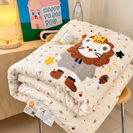 宇航家纺 2025新款全棉双层纱大豆被夏被春秋被单品四件套 小狮子