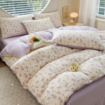 91家纺网 家纺一手货源 找家纺 （总）2025新款针织棉双层纱印花四件套 单被套