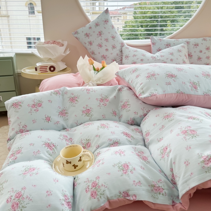 91家纺网 家纺一手货源 找家纺 （总）2025新款针织棉双层纱印花四件套 单被套