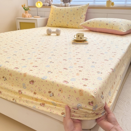 91家纺网 家纺一手货源 找家纺 （总）2025新款针织棉双层纱印花单床笠 床笠三件套