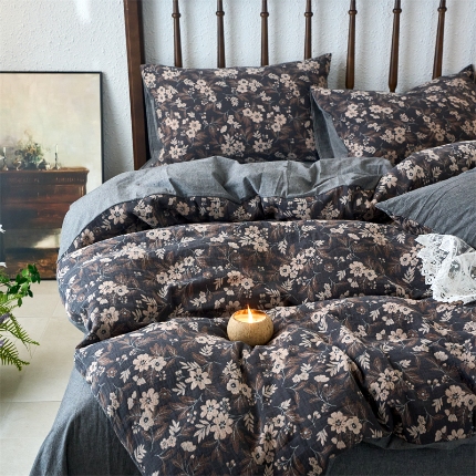 91家纺网 家纺一手货源 找家纺 （总）（总）兰紫橙 2025新款A类全棉色织提花双层纱四件套