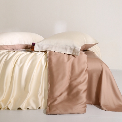 91家纺网 家纺一手货源 找家纺 （总）2025新简约60s兰精天丝四件套纯色双拼床笠三件套天丝被套