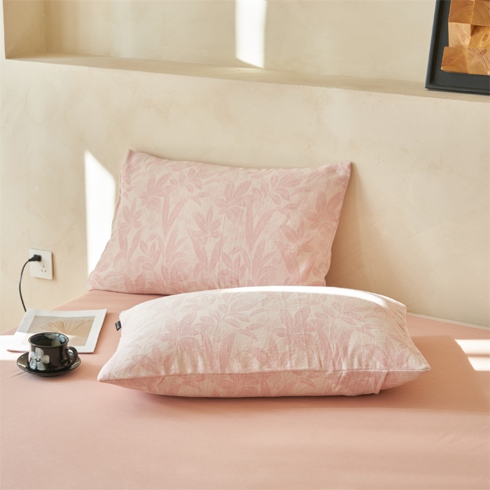 91家纺网 家纺一手货源 找家纺 金鹰 2025新款A类纯棉水洗棉提花三层纱叶之韵味空调被夏凉被大豆夏被四件套 叶之韵味-粉