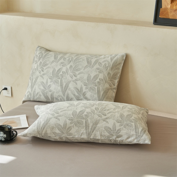 91家纺网 家纺一手货源 找家纺 金鹰 2025新款A类纯棉水洗棉提花三层纱叶之韵味空调被夏凉被大豆夏被四件套 叶之韵味-灰