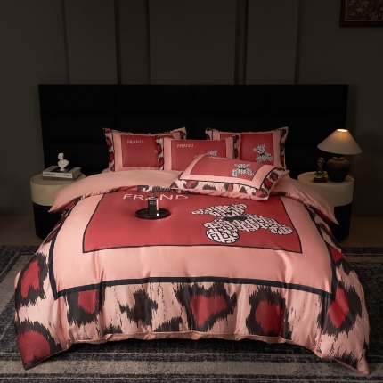 花沐 2025春夏新款凉感冰丝四件套系列 冰丝粉豹纹