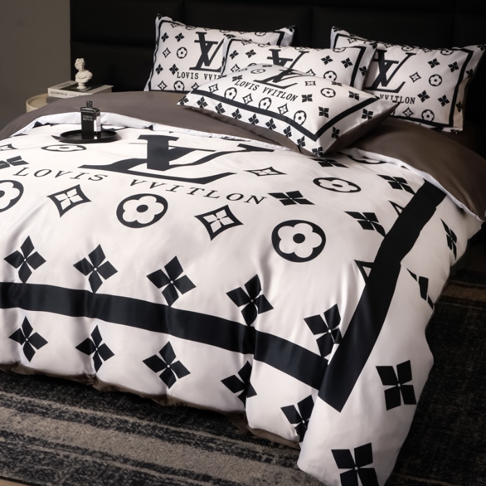 91家纺网 家纺一手货源 找家纺 花沐 2025春夏新款凉感冰丝四件套系列 冰丝黑白V