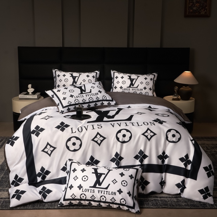 91家纺网 家纺一手货源 找家纺 花沐 2025春夏新款凉感冰丝四件套系列 冰丝黑白V