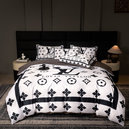 花沐 2025春夏新款凉感冰丝四件套系列 冰丝黑白V