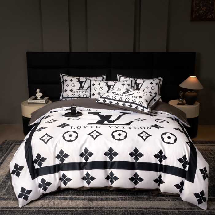 91家纺网 家纺一手货源 找家纺 花沐 2025春夏新款凉感冰丝四件套系列 冰丝黑白V