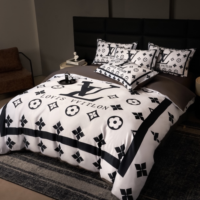 91家纺网 家纺一手货源 找家纺 花沐 2025春夏新款凉感冰丝四件套系列 冰丝黑白V