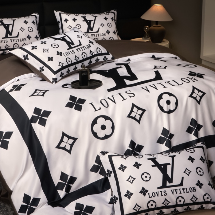 91家纺网 家纺一手货源 找家纺 花沐 2025春夏新款凉感冰丝四件套系列 冰丝黑白V