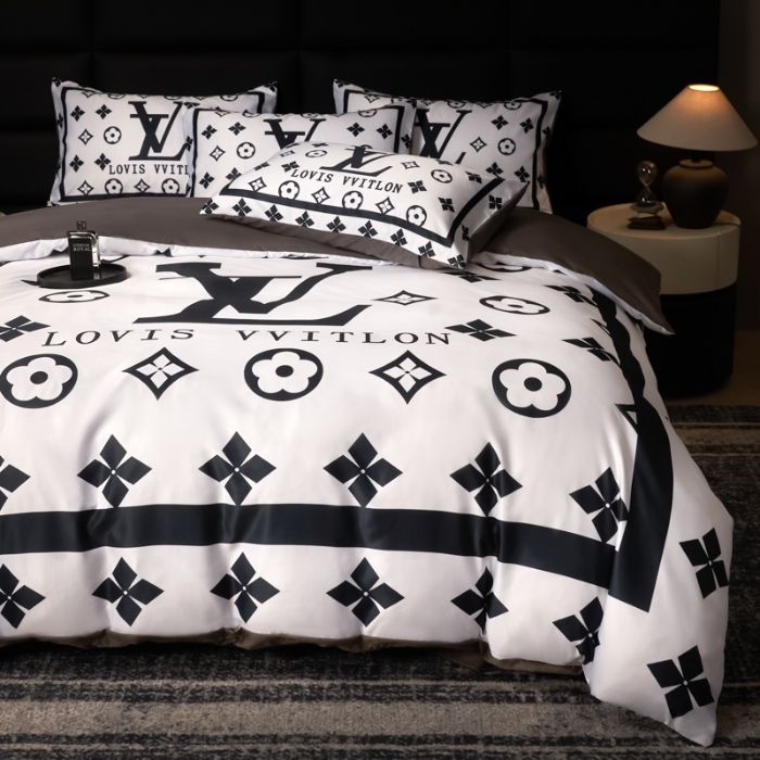 91家纺网 家纺一手货源 找家纺 花沐 2025春夏新款凉感冰丝四件套系列 冰丝黑白V