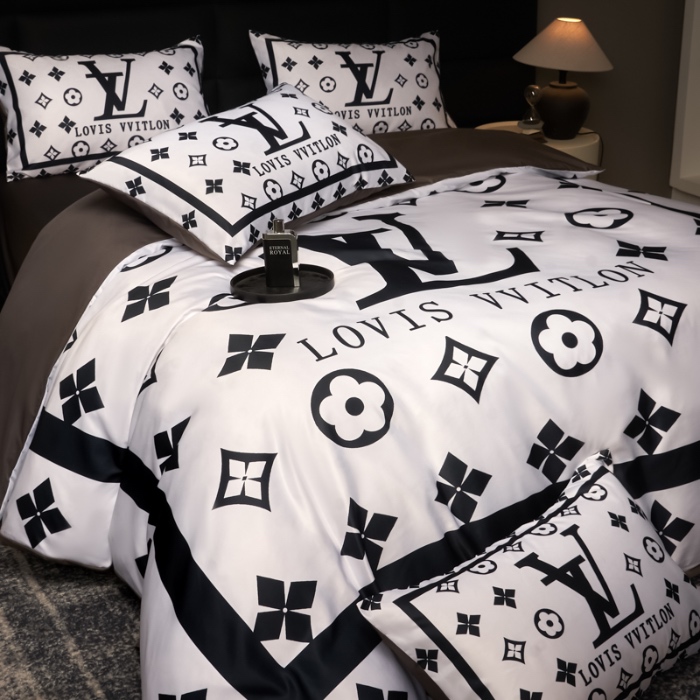 91家纺网 家纺一手货源 找家纺 花沐 2025春夏新款凉感冰丝四件套系列 冰丝黑白V