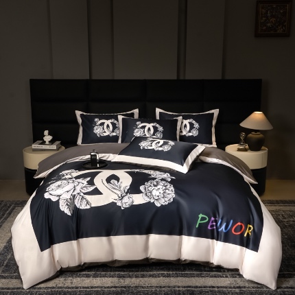 花沐 2025春夏新款凉感冰丝四件套系列 冰丝黑香花