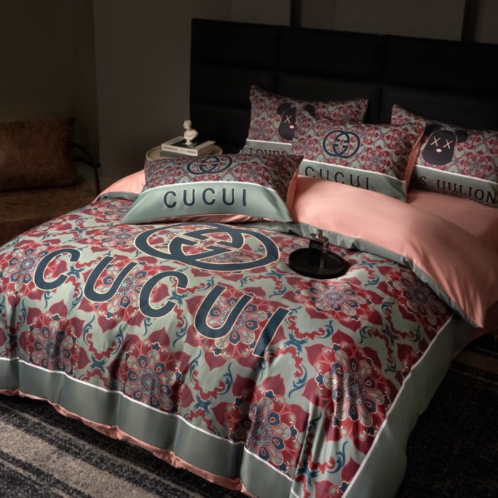 91家纺网 家纺一手货源 找家纺 花沐 2025春夏新款凉感冰丝四件套系列 冰丝绿色花朵