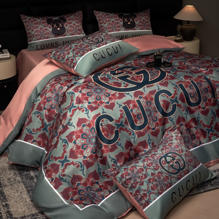 91家纺网 家纺一手货源 找家纺 花沐 2025春夏新款凉感冰丝四件套系列 冰丝绿色花朵